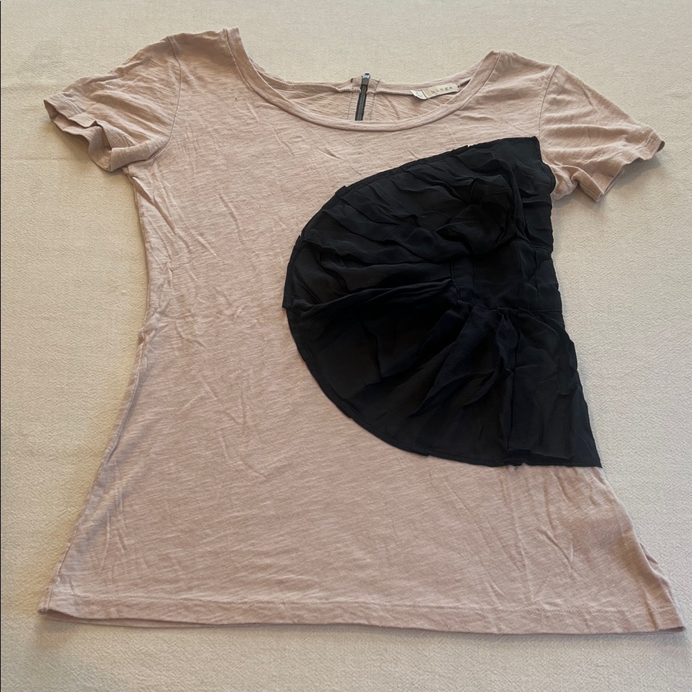 hinge Blush Pink Short Sleeve Tee with Black Ruffle Applique